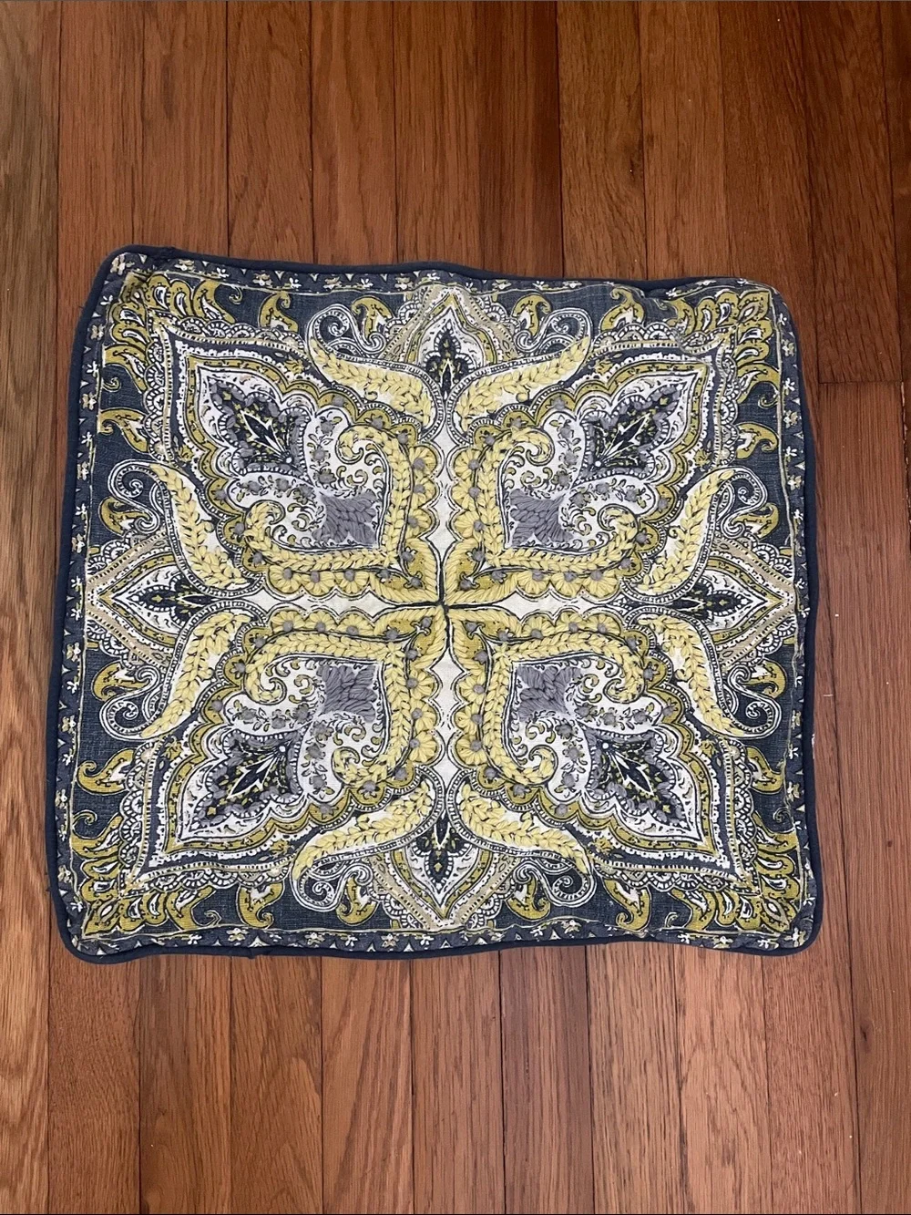 Ornate Yellow and Blue Paisley pillow cover 18” x 18”